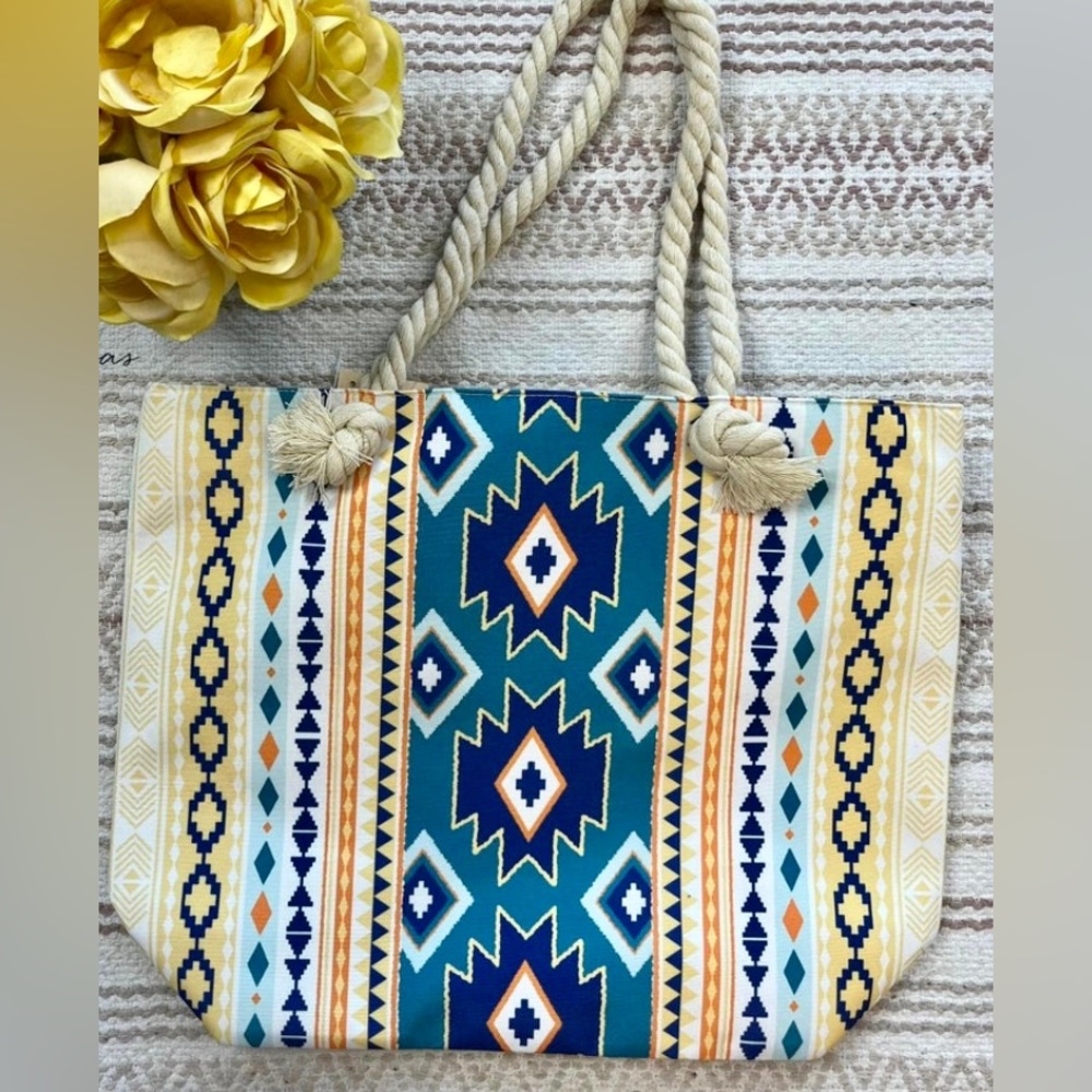Multi- Colored Triangle Aztec Canvas Tote Bag.